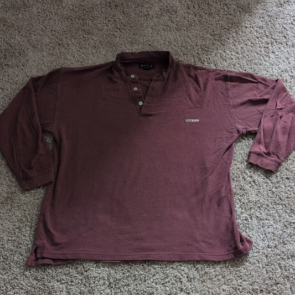 Vintage Guess Men's Burgundy Casual Shirt